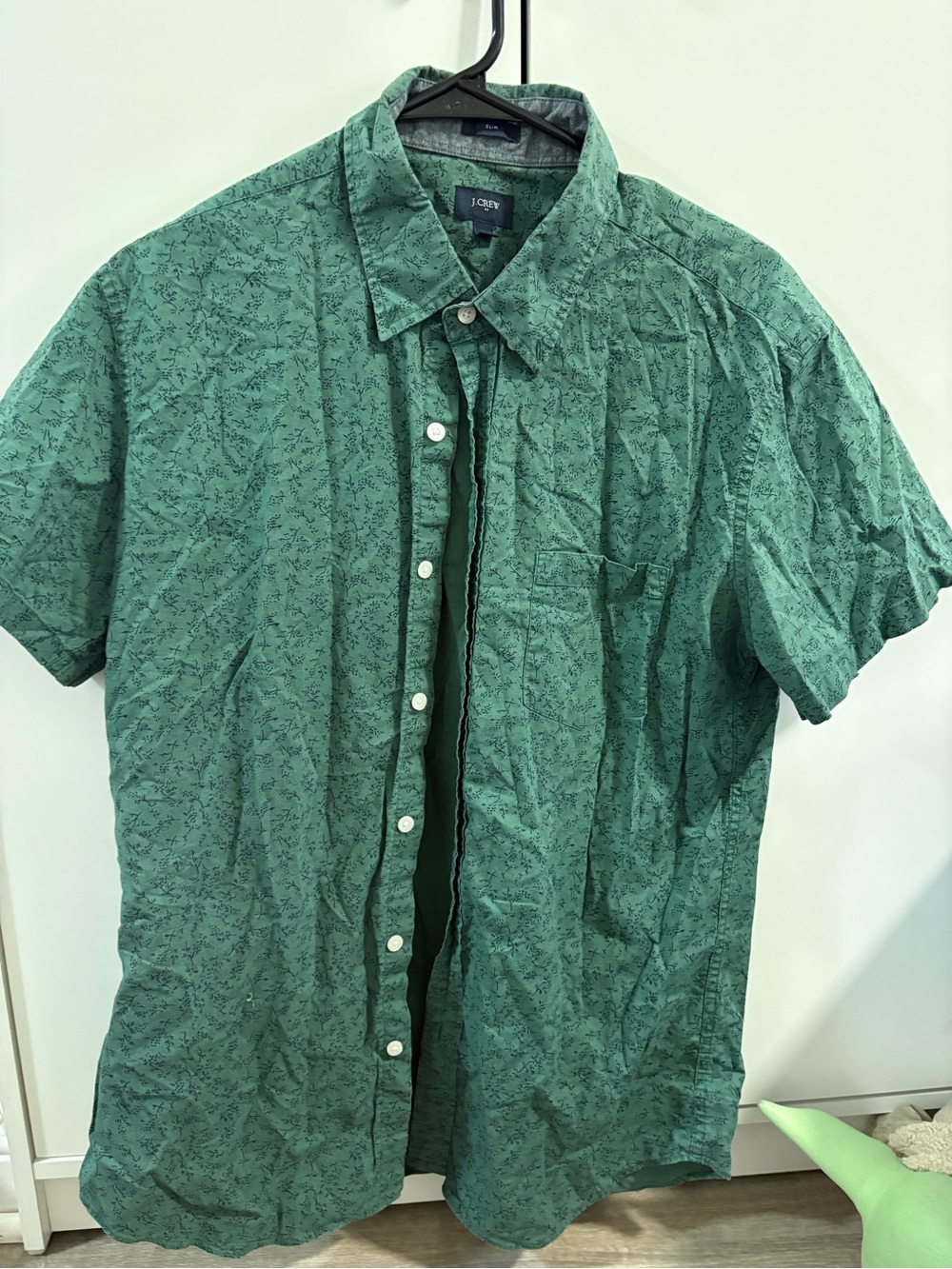 J. Crew Green Short-Sleeve Button-Down Shirt with Micro Print